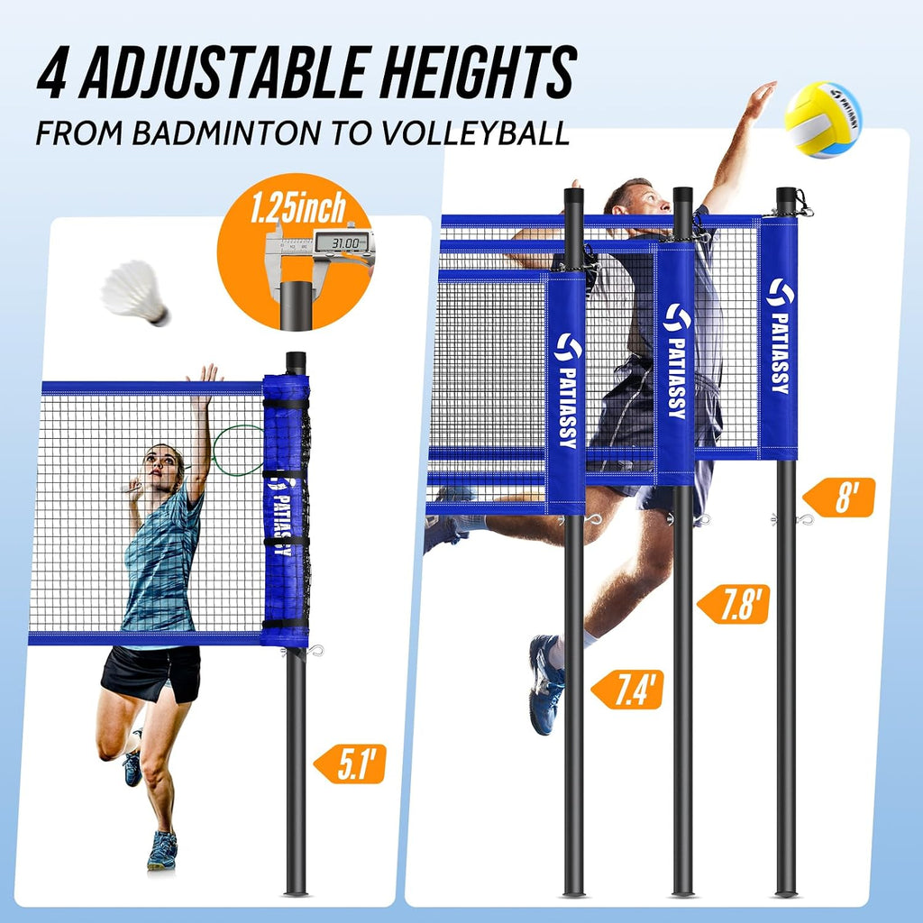 Portable Volleyball Net Set for Backyard, Adjustable Width (32/26/20FT) & Height, Anti-Sag Tension Design for Outdoor