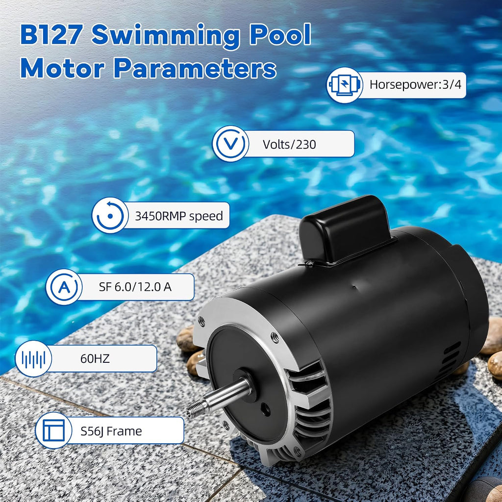 B127 Pool Pump Motor 3/4 HP for A.O. Smith Hayward Pentair Sta-Rite