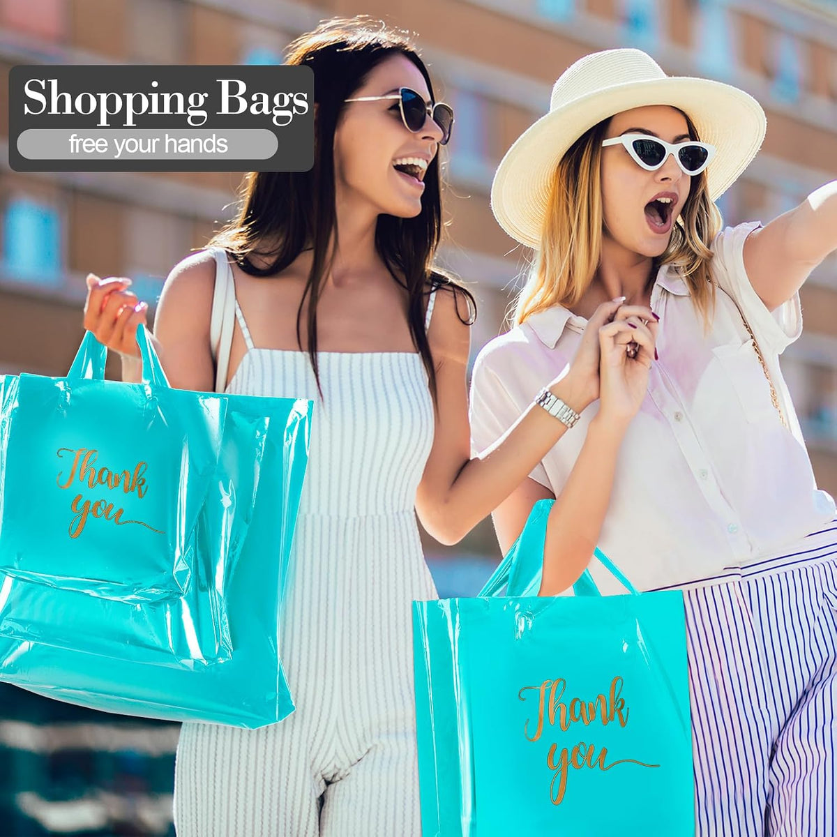 200 Pcs Thank You Shopping Bags with Handle,Sky Blue