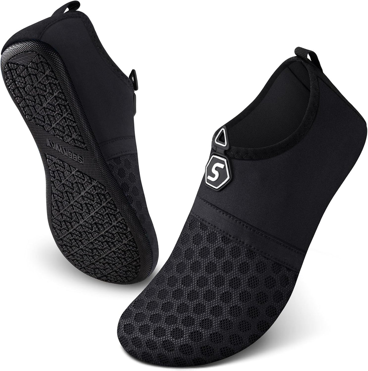 Water Shoes Quick-Dry Aqua Socks Barefoot Slip-on for Beach Pool Swim River Yoga Lake Surf Women Men Black SK001