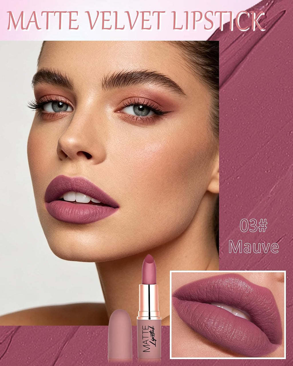 Matte Velvet Lipstick Long Lasting, Mauve Cream Smooth Lipstick for Women