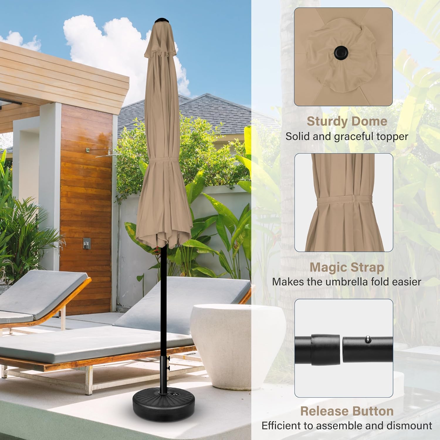 9' Patio Umbrella Outdoor Table Market Yard Umbrella with Push Button Tilt/Crank