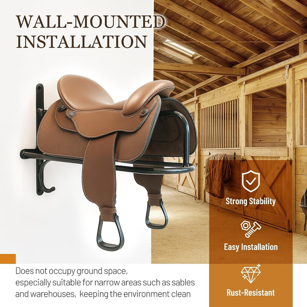 1Pc Saddle Rack Wall Mounted 22.3 x 11.1 x 8.6 Inch with Bridle