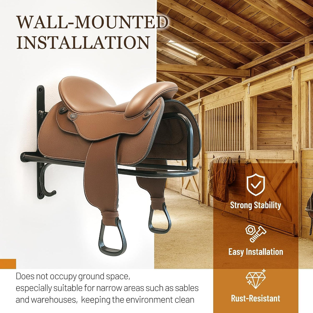 1Pc Saddle Rack Wall Mounted 22.3 x 11.1 x 8.6 Inch with Bridle