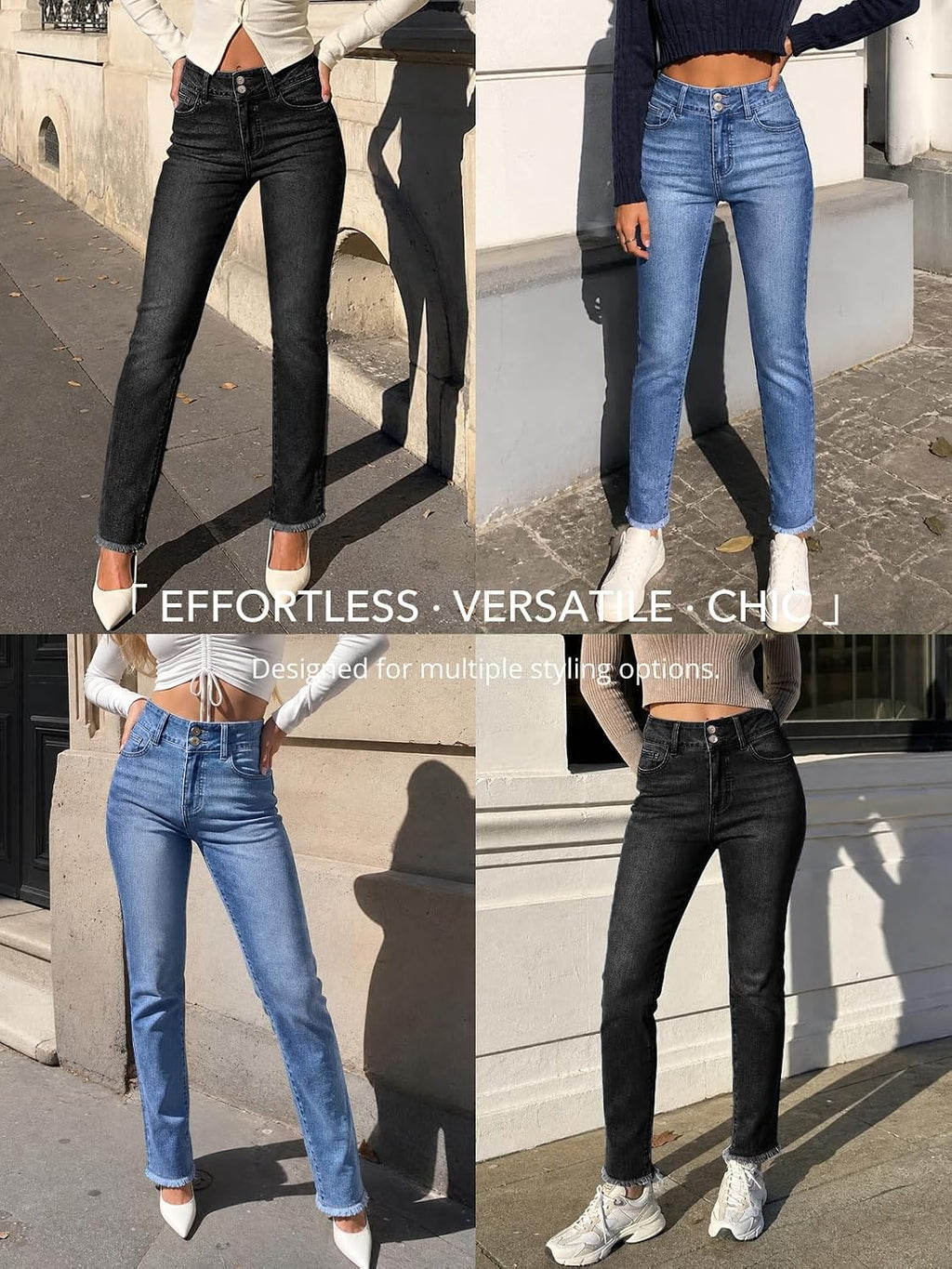 Womens High Waisted Skinny Jeans Double Button Denim Pants