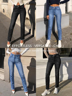 Womens High Waisted Skinny Jeans Double Button Denim Pants