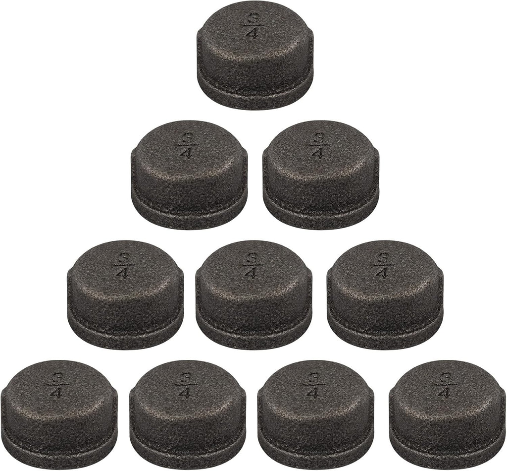 10 Pack 3/4" Malleable Cast Iron Pipe Cap, Black Threaded Fitting