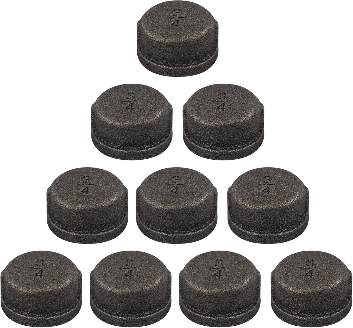 10 Pack 3/4" Malleable Cast Iron Pipe Cap, Black Threaded Fitting