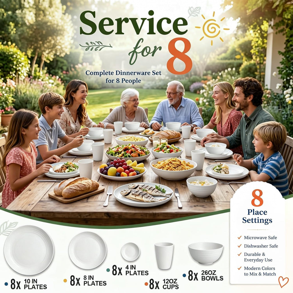 Modern Plates and Bowls Sets for 8,White Dinnerware Sets 40PCS Dishes