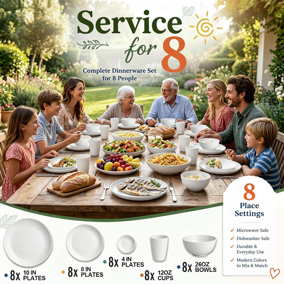Modern Plates and Bowls Sets for 8,White Dinnerware Sets 40PCS Dishes