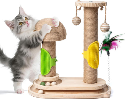 Cat Scratching Post Interactive - 5-in-1 Kitten Scratch Post Self Play Toy, Vertical Scratcher and Self Groomer for