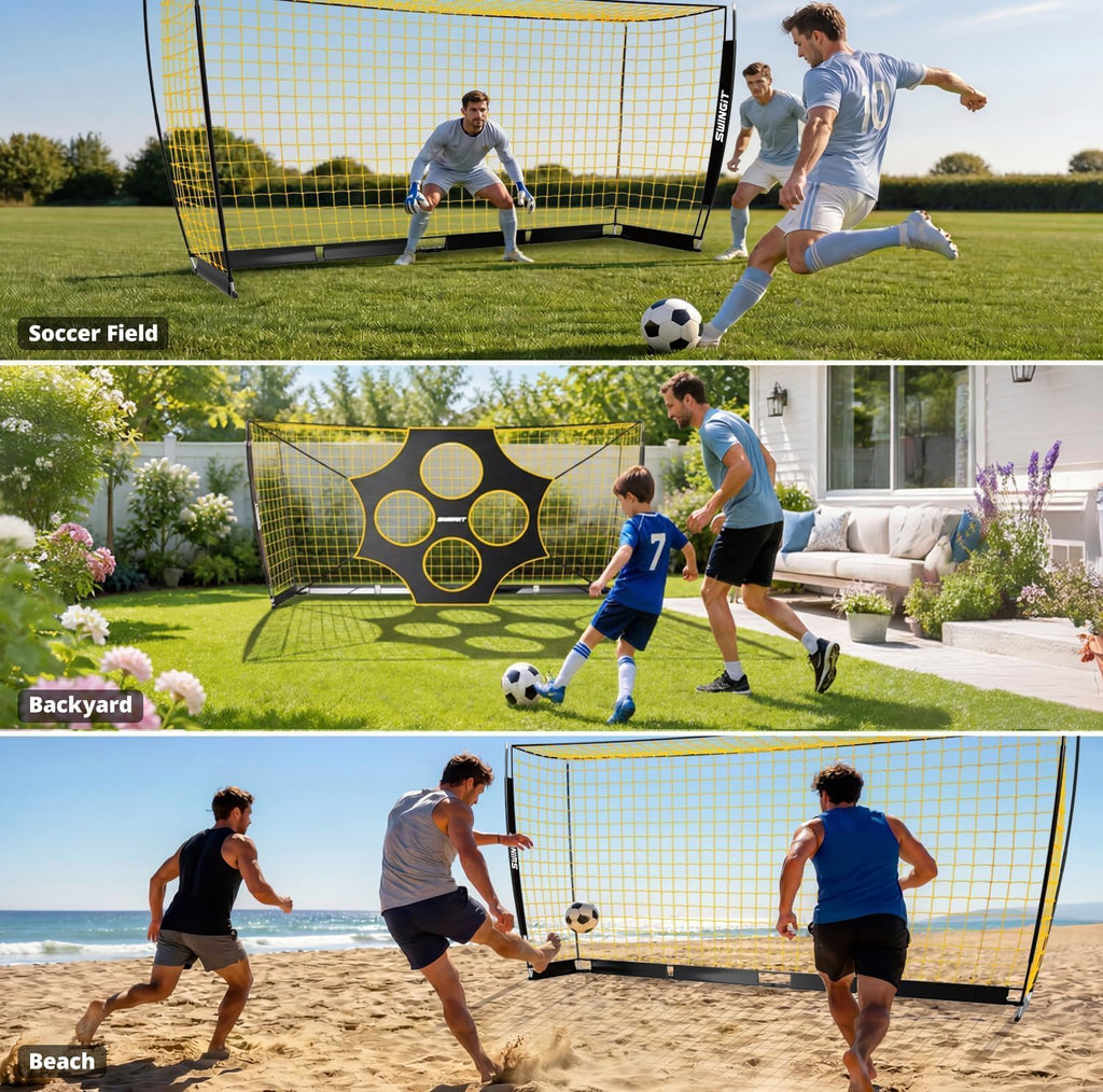 12X6 FT Soccer Goal for Backyard Portable Net Collapsible Metal Base, Quick Set Up Soccer Net for Indoor Outdoor