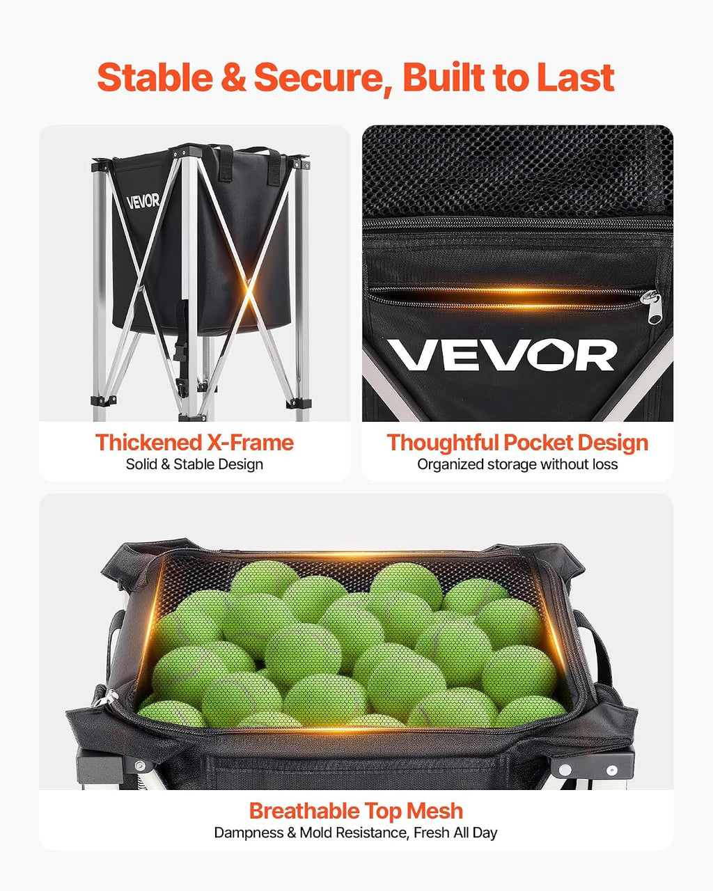 Tennis & Pickleball Hopper Holds 200/175/150/120 Balls, 3-in-1 Tennis Foldable Pickleball Basket Cart for Easy