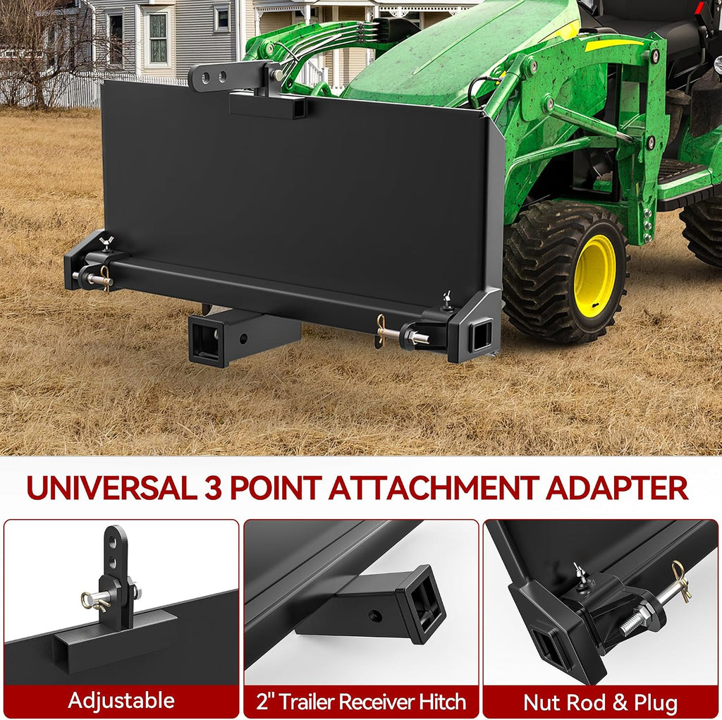 Skid Steer 3 Point Adapter Plate Mount with 2" Hitch Receiver | Universal Quick Attach Mount Plate Adjustable Width