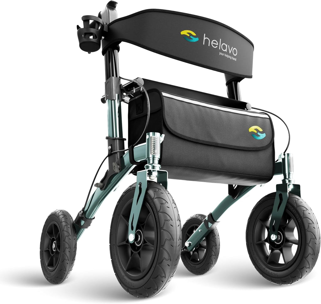 All Terrain Walker Rollator with 12” Pneumatic Tires – Foldable Outdoor Walkers for Seniors with Seat, Lightweight &