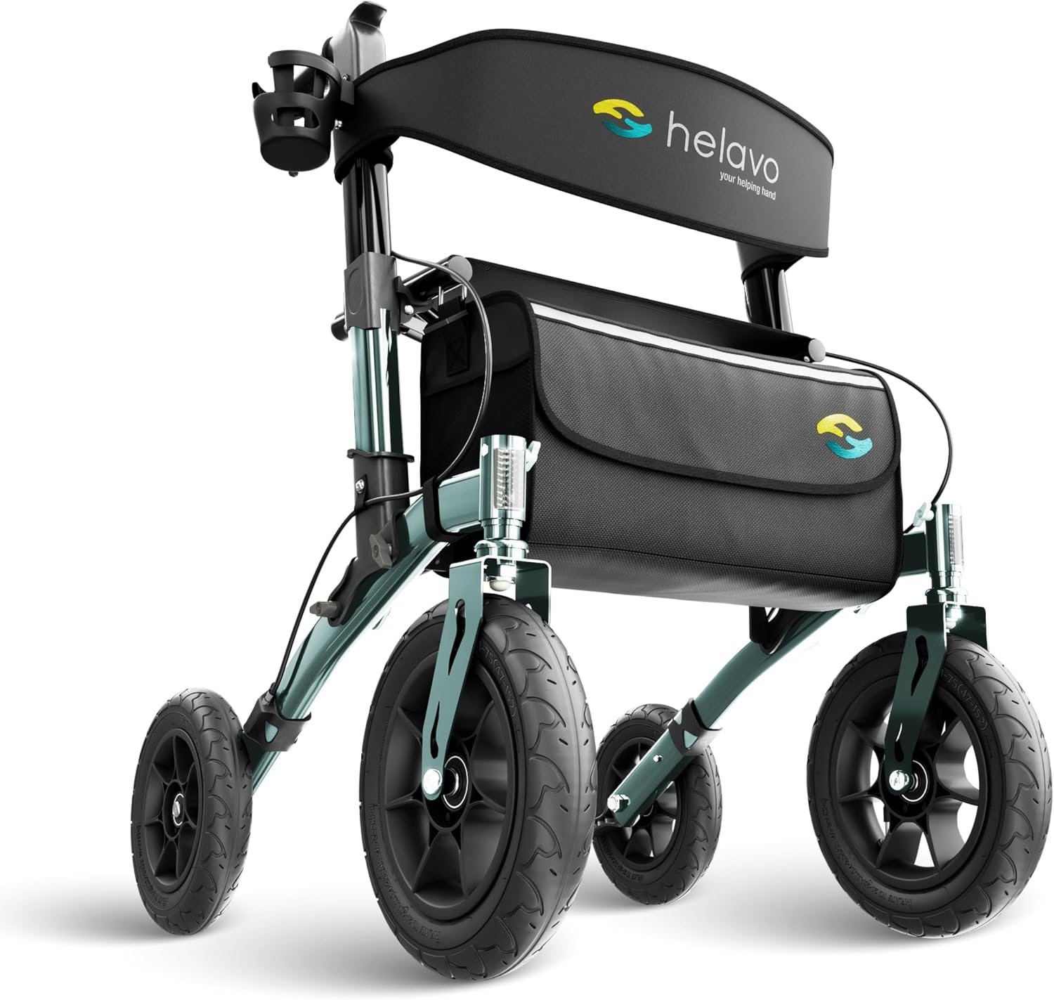 All Terrain Walker Rollator with 12” Pneumatic Tires – Foldable Outdoor Walkers for Seniors with Seat, Lightweight &