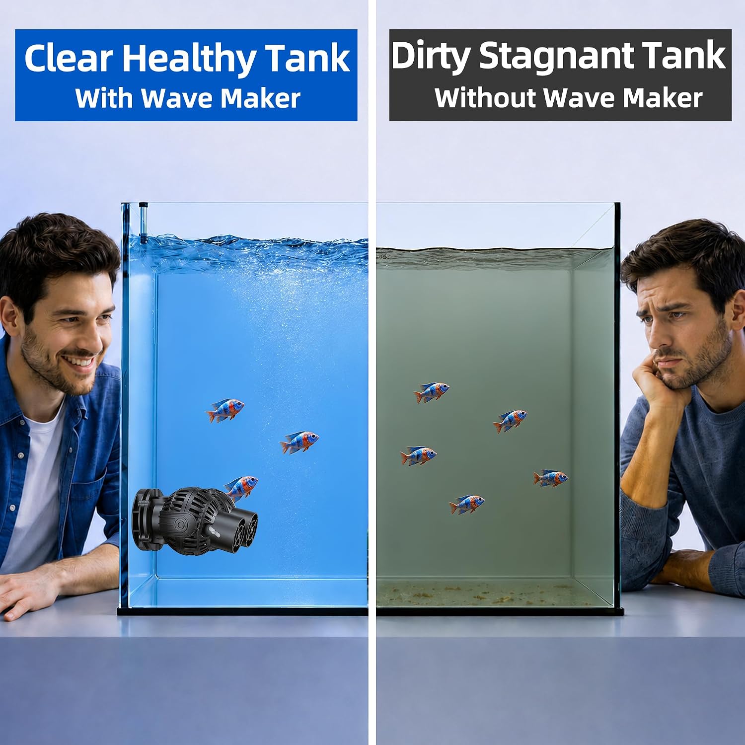 Magnetic Wave Maker for Aquarium: 1s Mounts on 15mm Glass Secure | 8W 1600GPH 180°Adjustable Dual Heads Eliminate