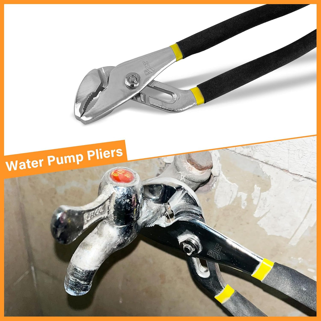 4-Piece Large Pilers and Wrench Set,10 Inch Groove Joint Pliers and Adjustable Wrench with 8 Inch Long Nose and