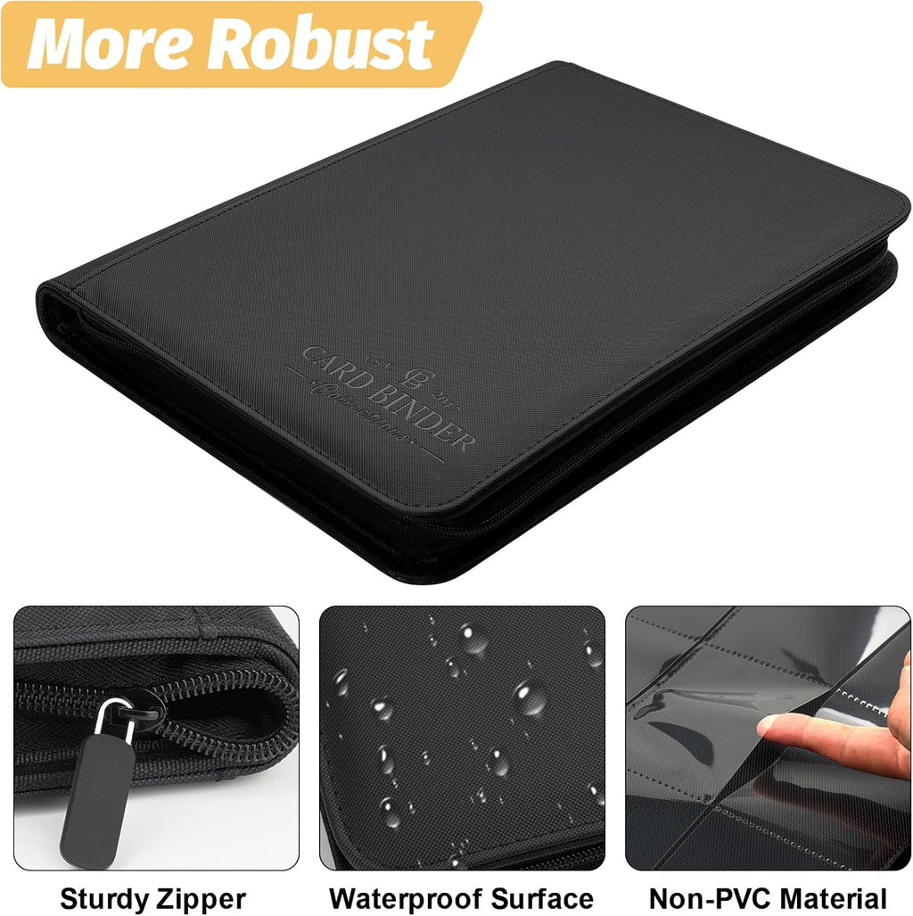 9 Pockets Card Binder,Premium Zip Trading Card Binder,540 Double Sided Pocket PU Collection Binder, Collector Album