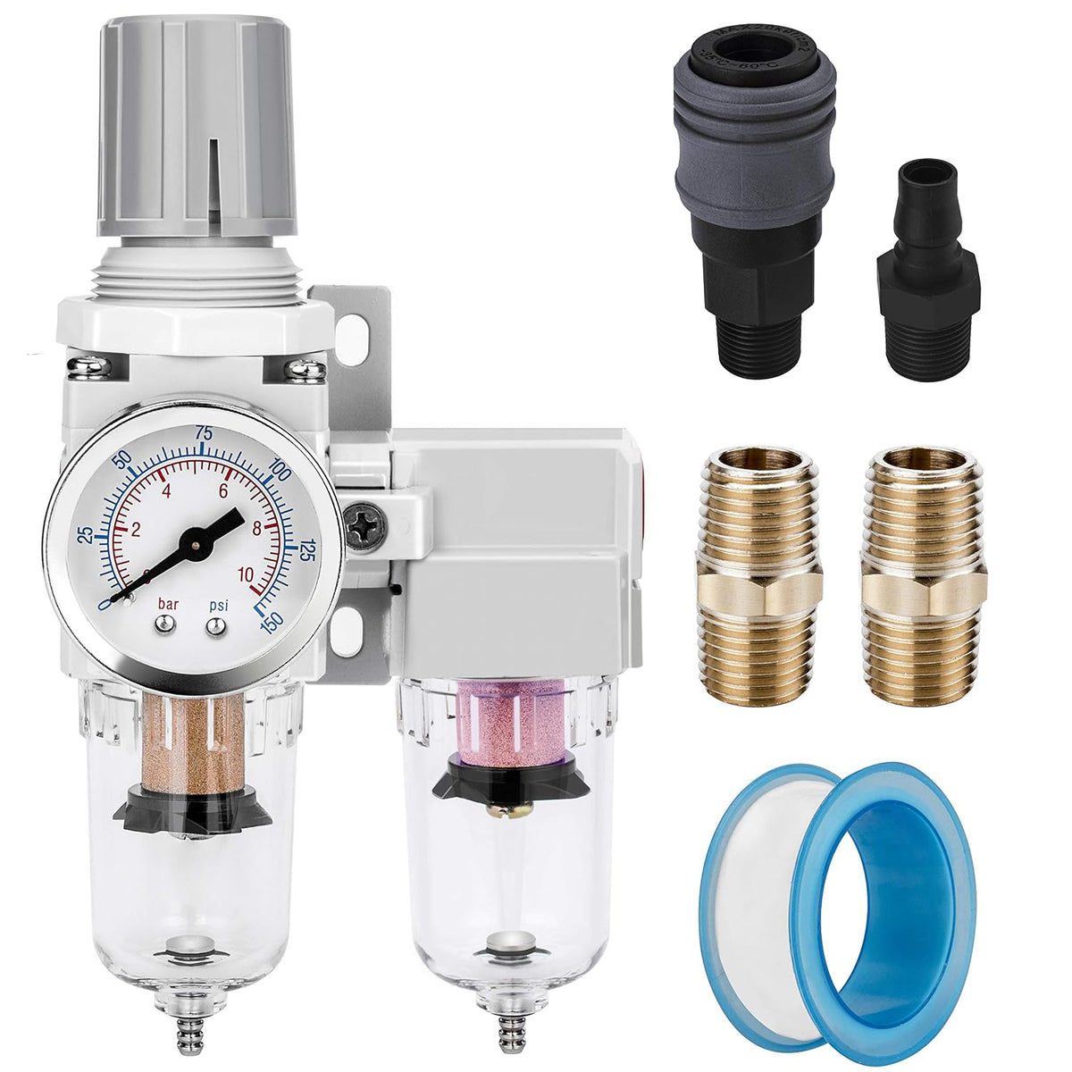 NANPU 1/4" NPT Air Dryer System - 5 Micron Particulate Filter, 0.5 Micron Coalescing Filter