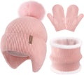 Toddler Girls Winter Hat Gloves Scarf Set Warm Fleece Lined Knit