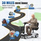 30 Miles Foldable Powered Mobility Scooters for Seniors and Adults, Silver