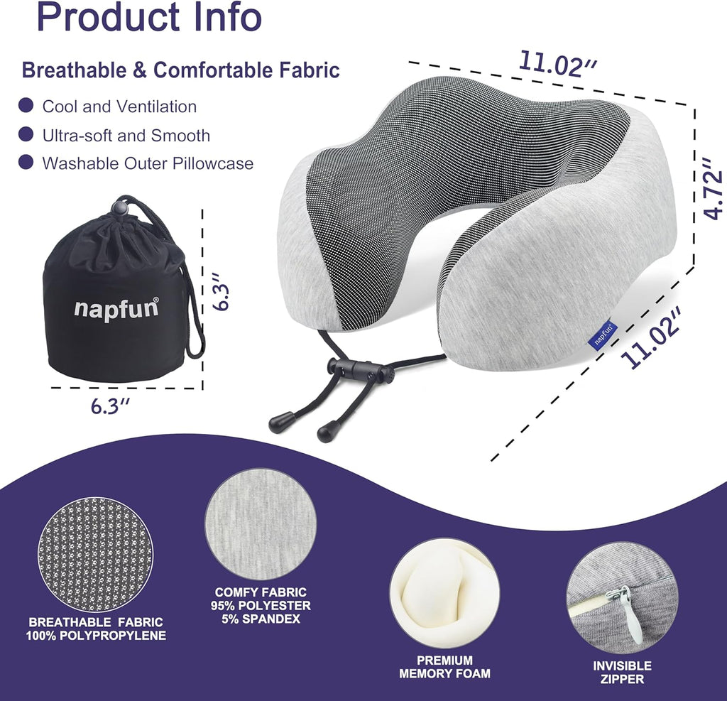 Neck Pillow for Traveling, Upgraded Travel Neck Pillow for Airplane 100% Pure Memory Foam Travel Pillow for Flight
