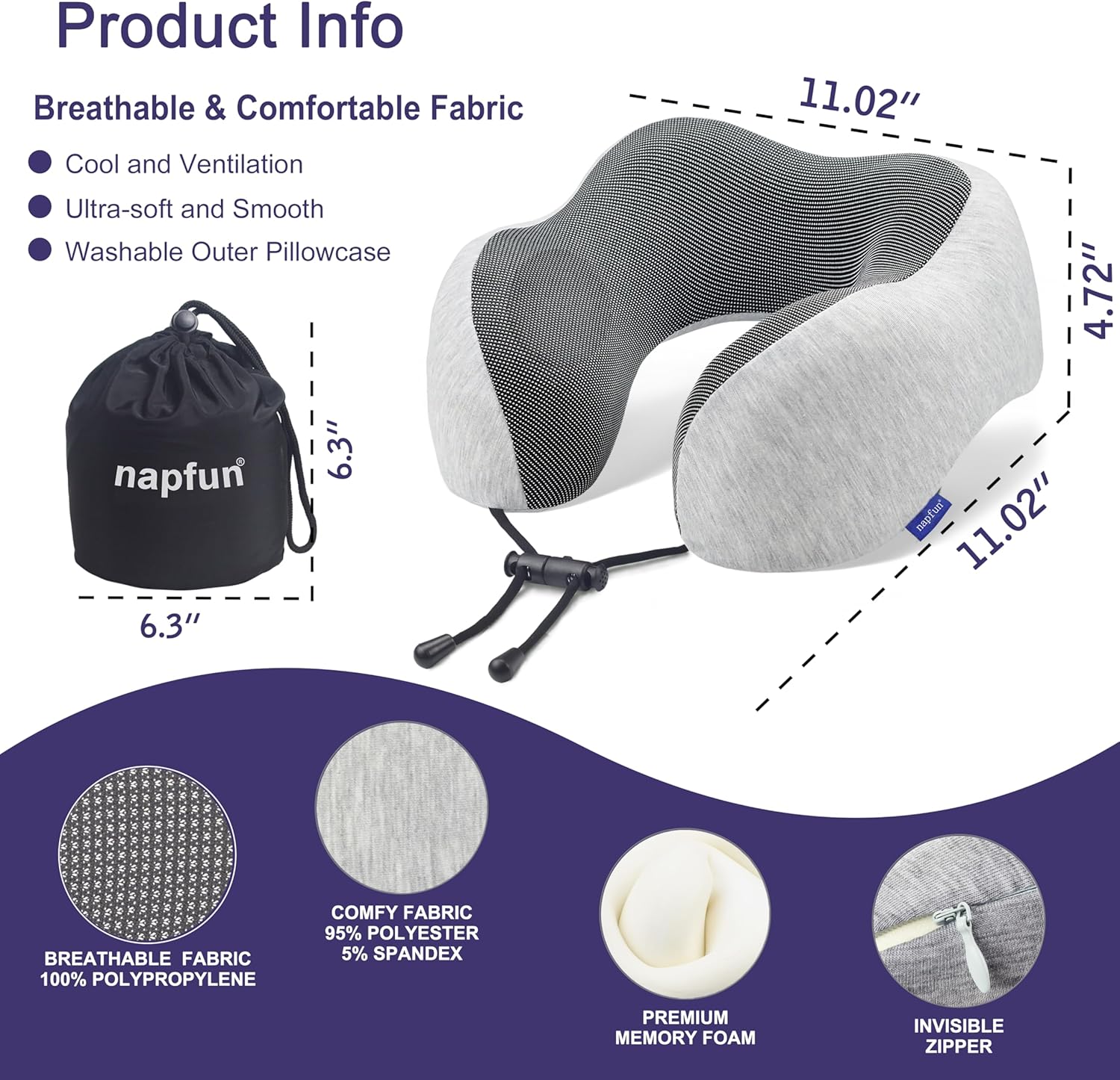 Neck Pillow for Traveling, Upgraded Travel Neck Pillow for Airplane 100% Pure Memory Foam Travel Pillow for Flight