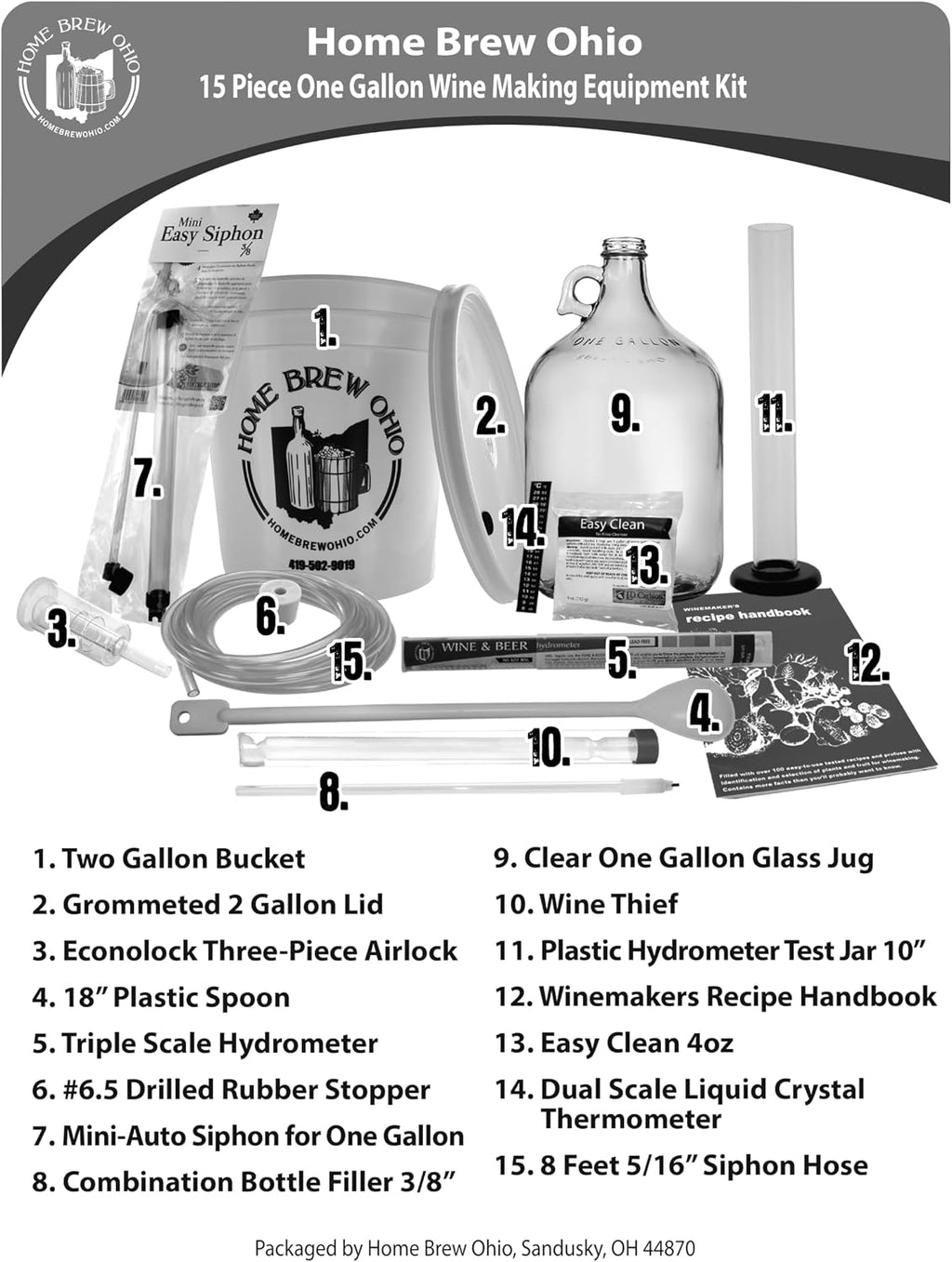 15 Piece One Gallon Wine Making Equipment Kit