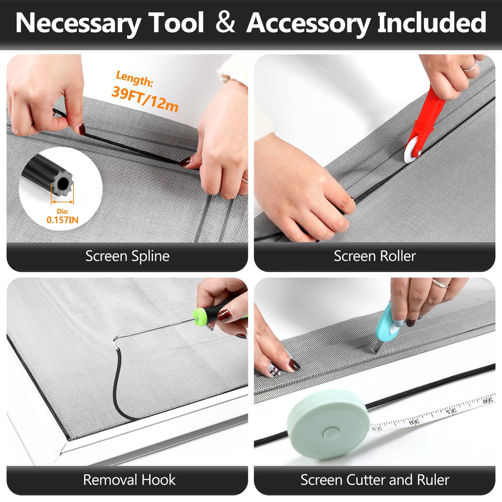 Window Screen and Screen Door Mesh Repair Kit, Black, 48in x 177in