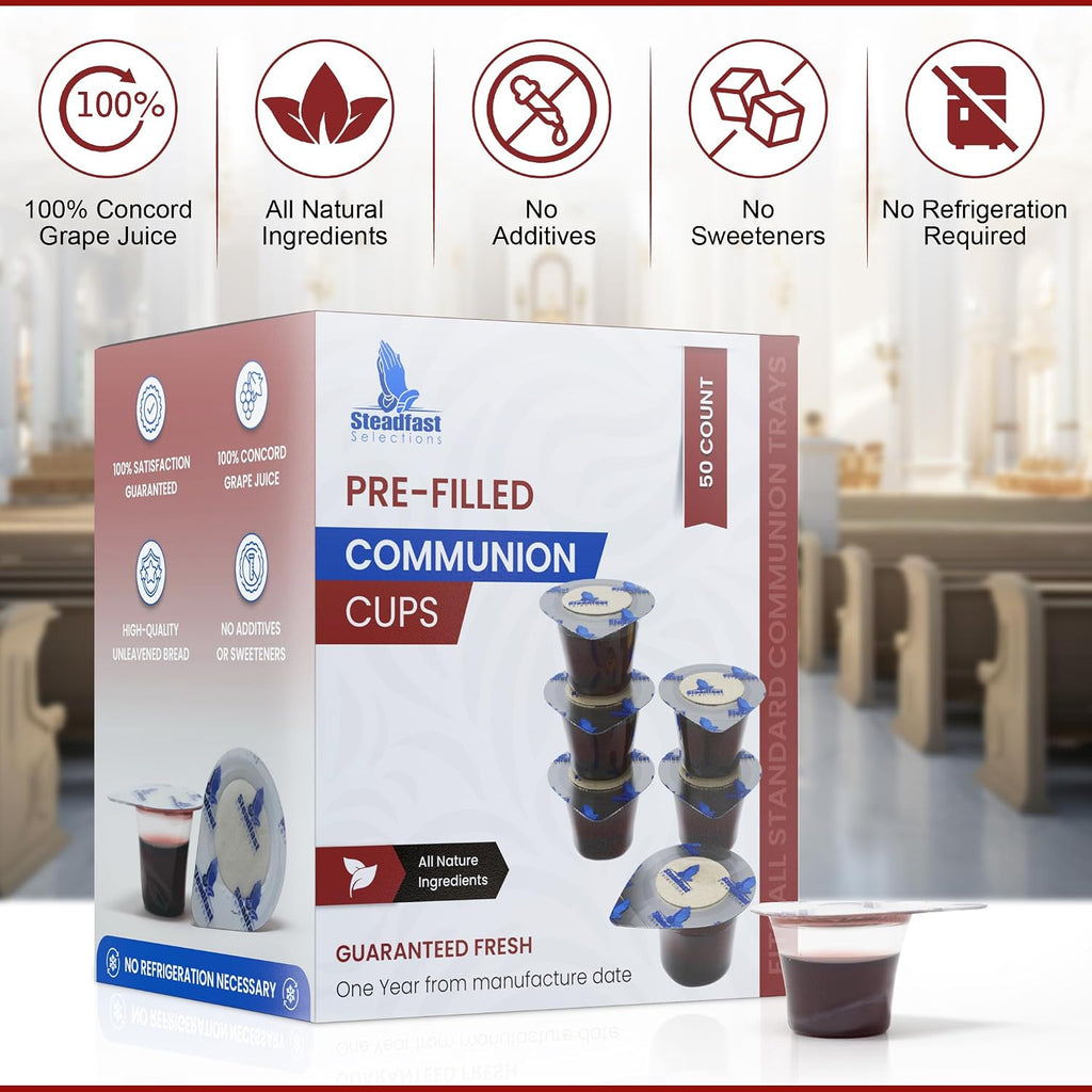 50 CT Pre-filled Communion Cups and Wafer Set, Comunión Cups and Bread, Prefilled Communion Cups and Wafer Set