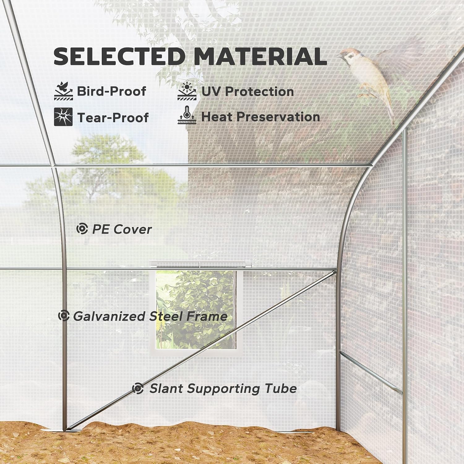 20 x 10 x 7 ft Outdoor Walk-in Greenhouse Zippered Door White | Tunnel Green House, Roll-up Windows, PE Cover, Heavy