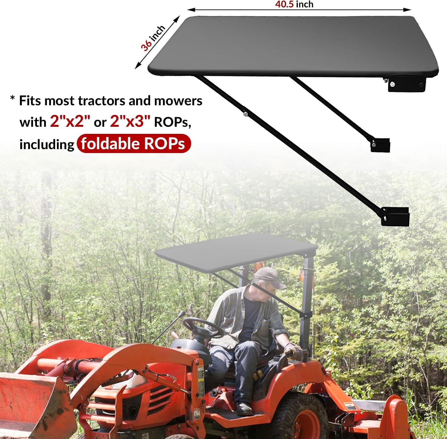 Universal Tractor Canopy for ROPS, UV-Resistant Sunshade | Fits compact tractors, riding mowers, zero-turn mowers and