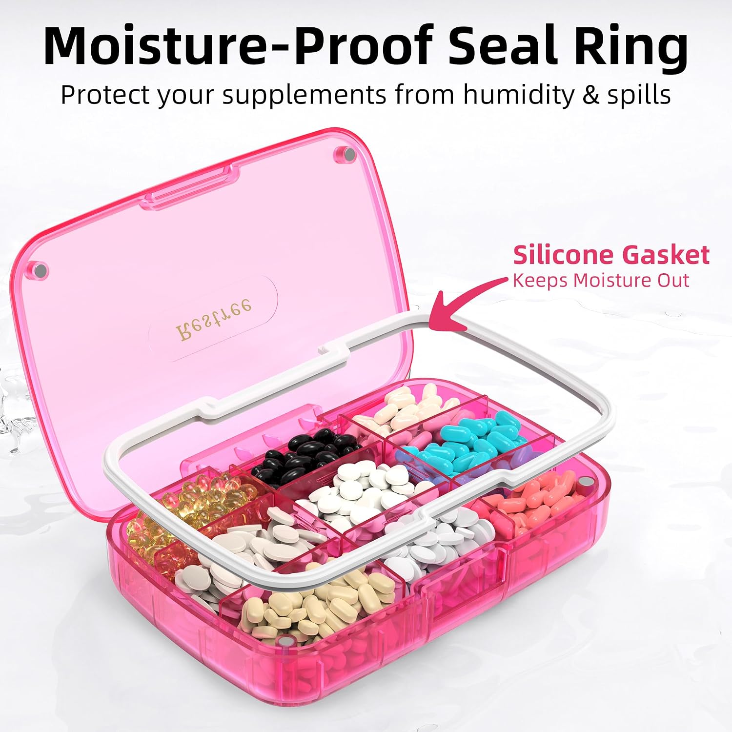 Pill Organizer, Large Waterproof Travel Pill Case, Magnetic Closure & Adjustable Dividers for Daily Vitamins