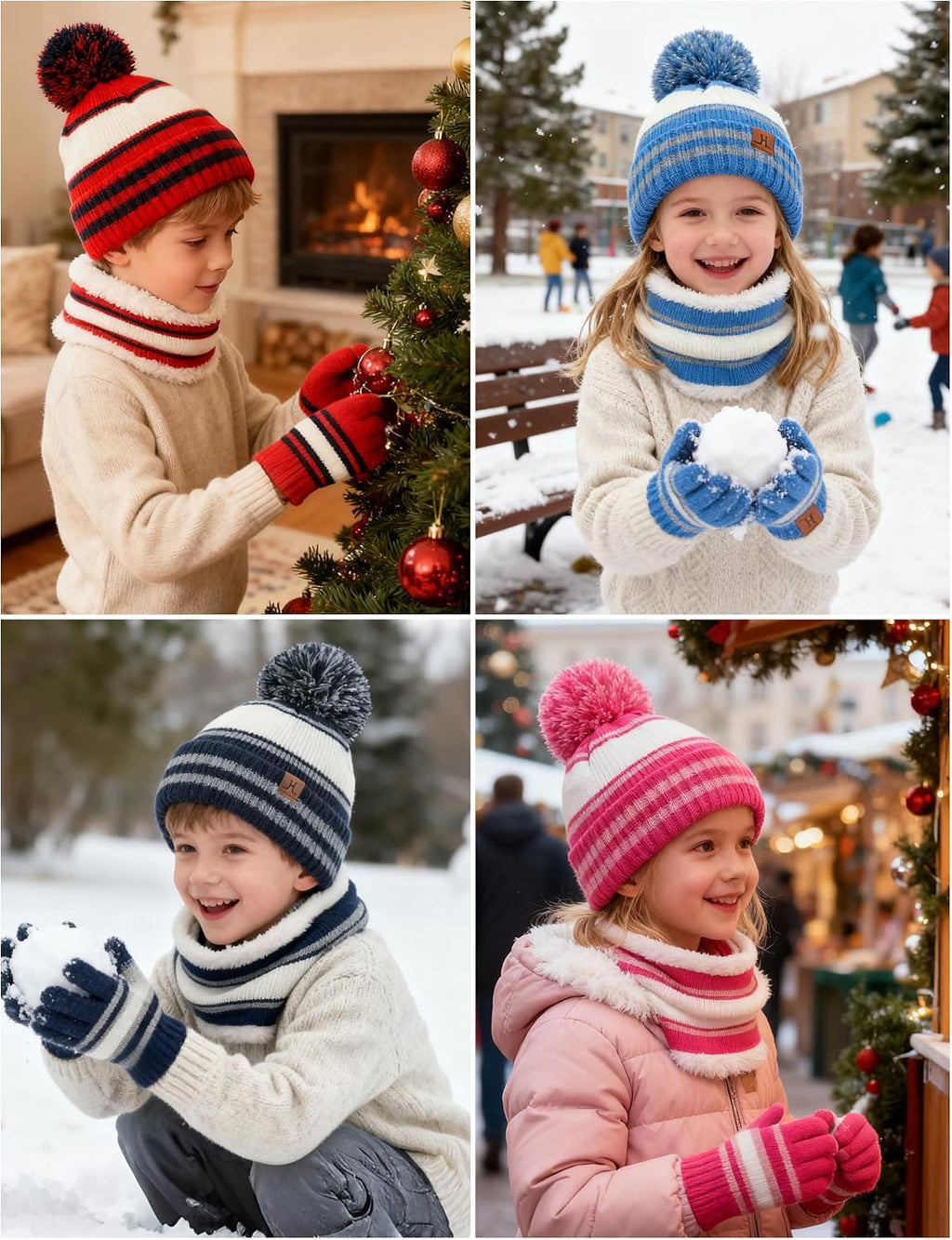 Kids Hat And Gloves Set, Toddler Winter Hat Beanie Scarf Neck Warmer Gaiter Gloves Mittens For Boys Girls Ages 6-8 5t