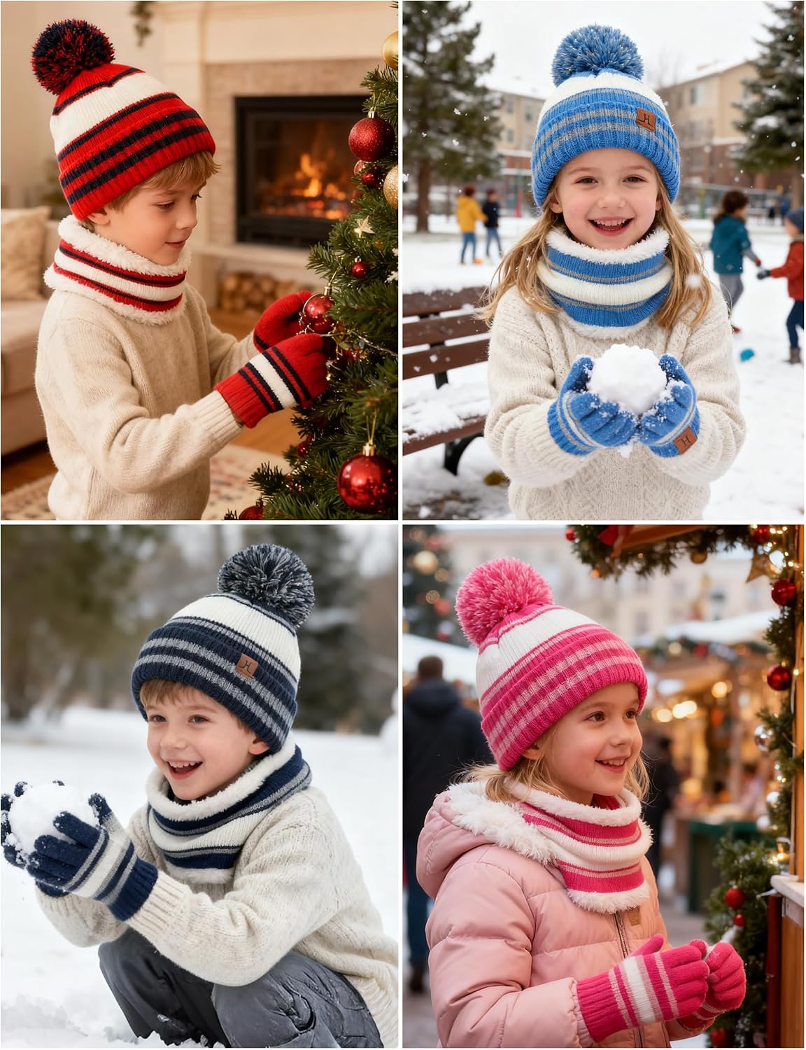 Kids Hat And Gloves Set, Toddler Winter Hat Beanie Scarf Neck Warmer Gaiter Gloves Mittens For Boys Girls Ages 6-8 5t