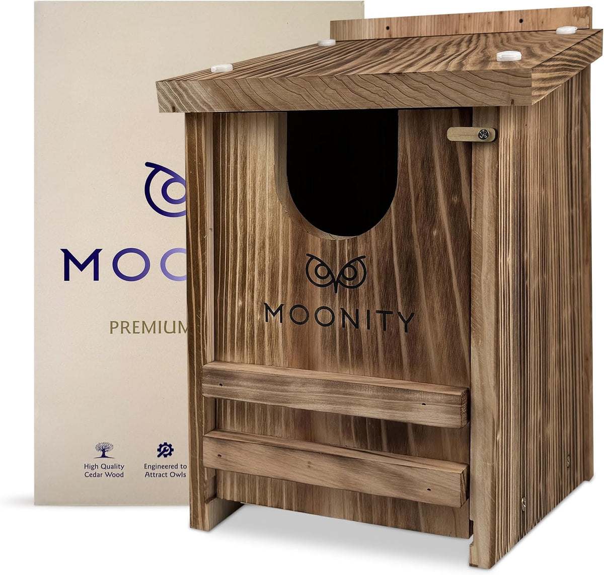 Fire-Treated Cedar Owl House – 14" x 9" x 9" All-Season Nesting Box for Screech, Kestrel & More – Durable