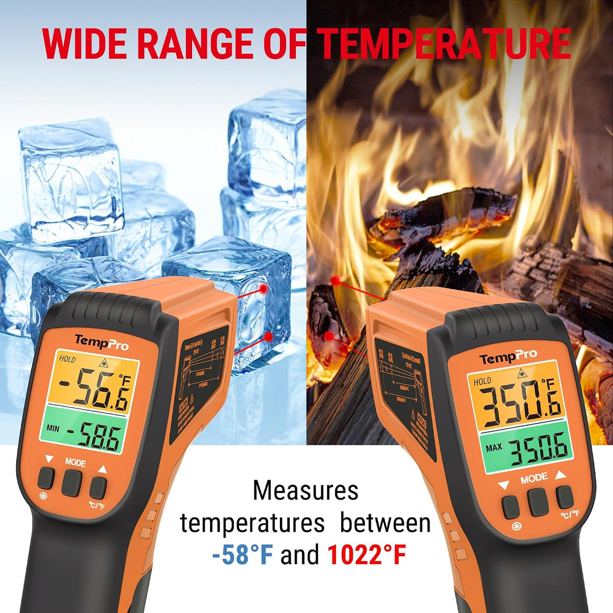 TempScan Infrared Thermometer Gun with 2 Laser for Pizza Oven Grill