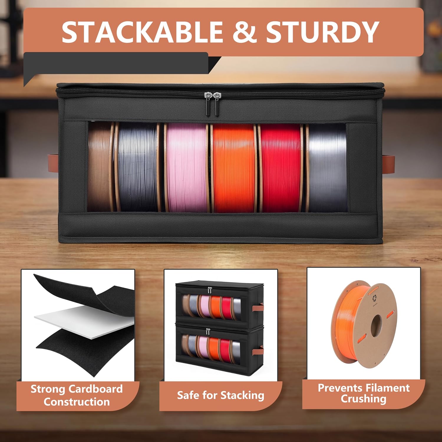 3D Printer Filament Storage Box 2 Pack, Holds 12 Spools Clear Foldable Moisture Proof Organizer with Desiccants