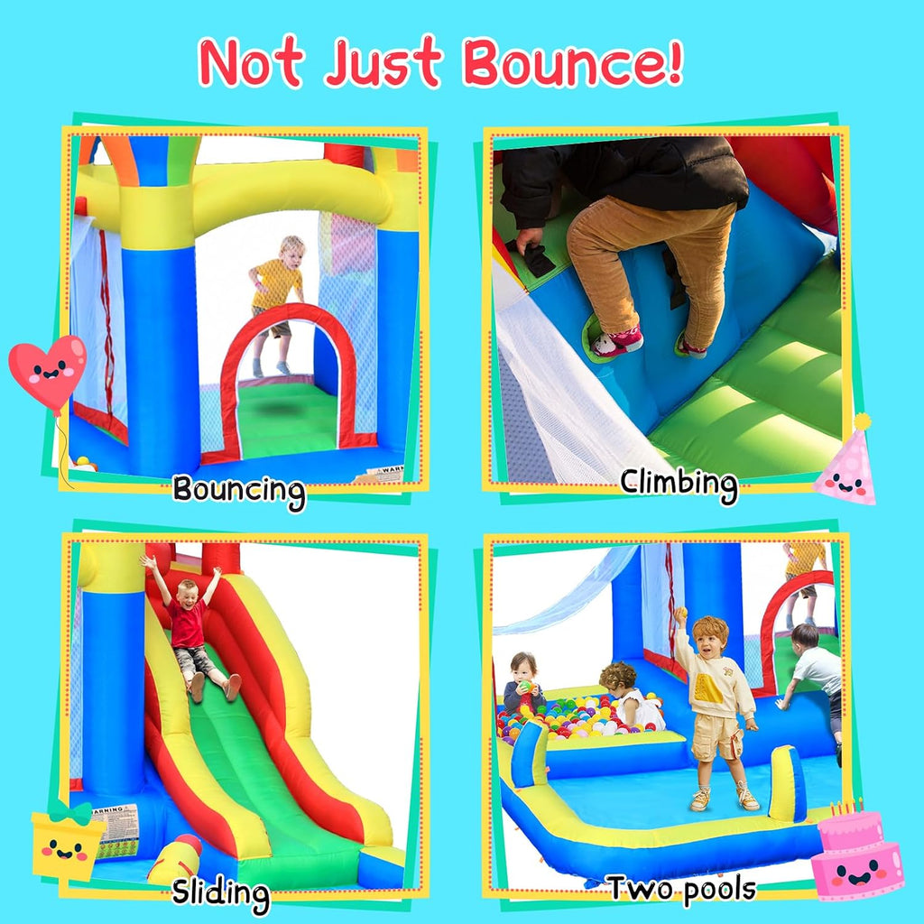 Inflatable Bounce House with Water Slide – Backyard Inflatable Water Park with 4 Sprinklers, 2 Splash Pools, Fits 5