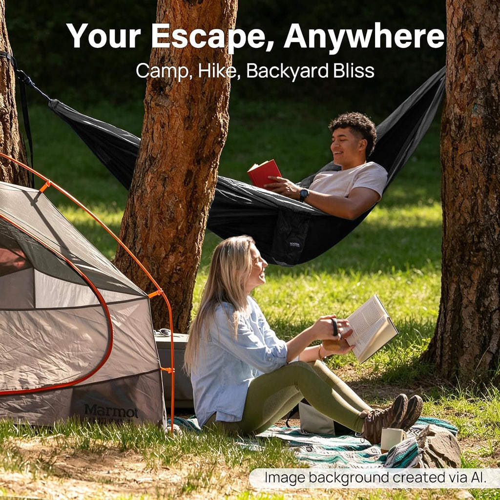 Camping Hammock, Portable Hammocks with Tree Straps & Attached Carry Bag, Camping Essentials Gear, Perfect for