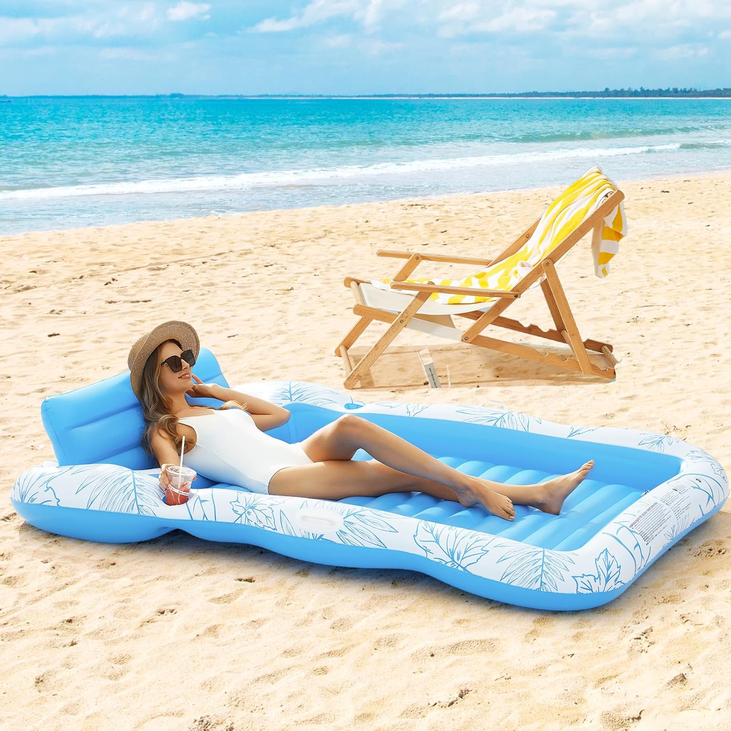 Inflatable Adult Pool Lounger Float - BAIAI Large Beach Sun Tanning Floats Raft Sunbathing Water Lounge Floaties Tub