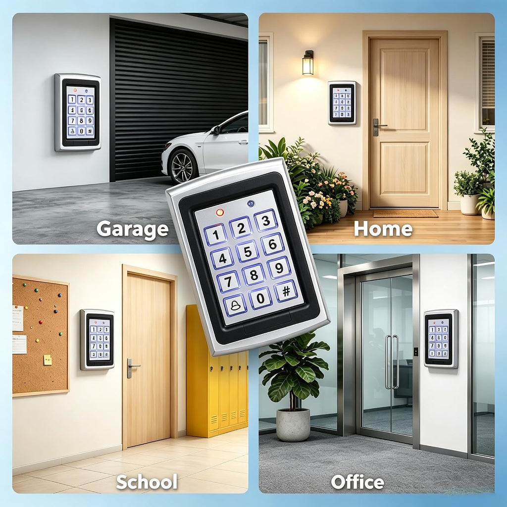RFID Keypad Access Control Kit with Aluminum Alloy Strike Lock | Zinc Alloy Keypad, 12V 3A Power Supply, Exit Button