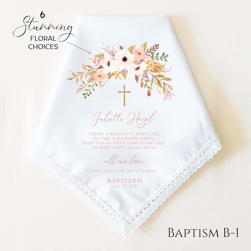 Baptism Gift for Girl, Baby Girl | Christening | Personalized Baptism Handkerchief | Catholic Baptism Gift | Baptism