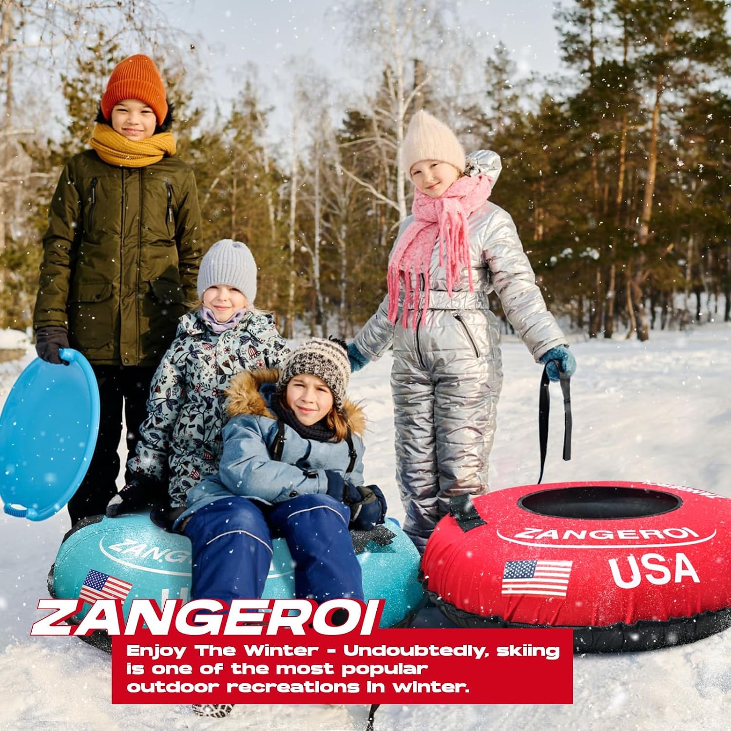 Snow Tube for Sledding Snow Tubes Heavy Duty Snow Tube for Kids Adult Snow Sled Sledding Tube Inflatable Snow Tubes