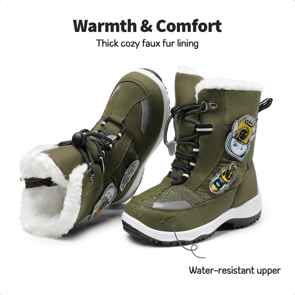 Boys Toddler Snow Boots Interchangeable Accessories Slip Resistant Faux Fur Lined Mid Calf Little Kids Winter Shoes