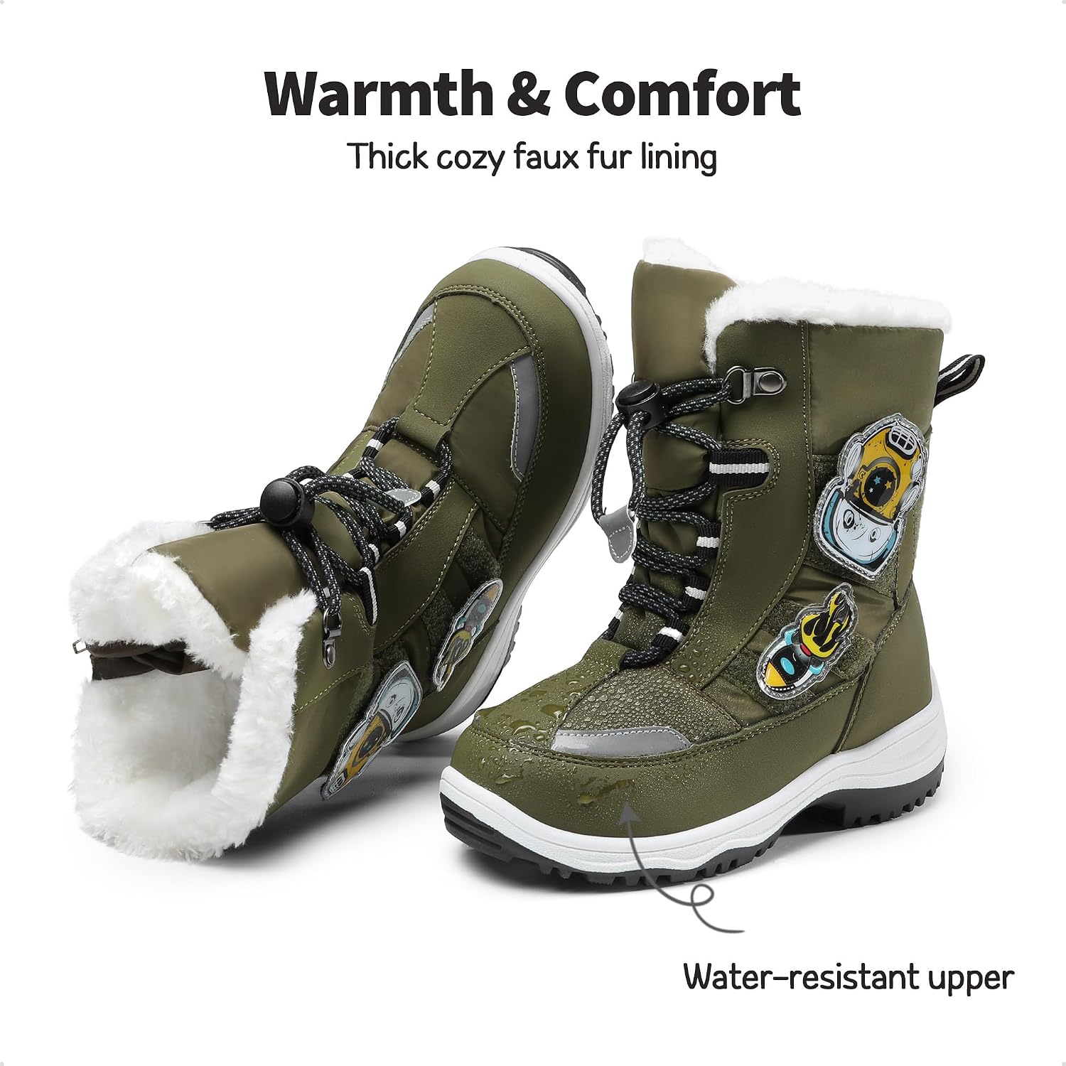 Boys Toddler Snow Boots Interchangeable Accessories Slip Resistant Faux Fur Lined Mid Calf Little Kids Winter Shoes