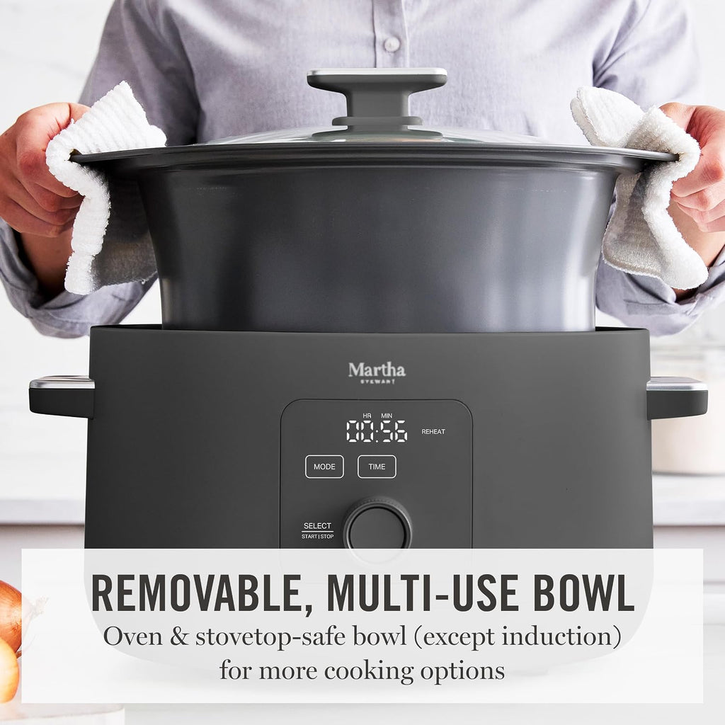 8 Quart Slow Cooker, Ceramic Nonstick Crock, Caviar Gray | 6 Modes, Delay Timer, Keep Warm, Dishwasher Safe Bowl &