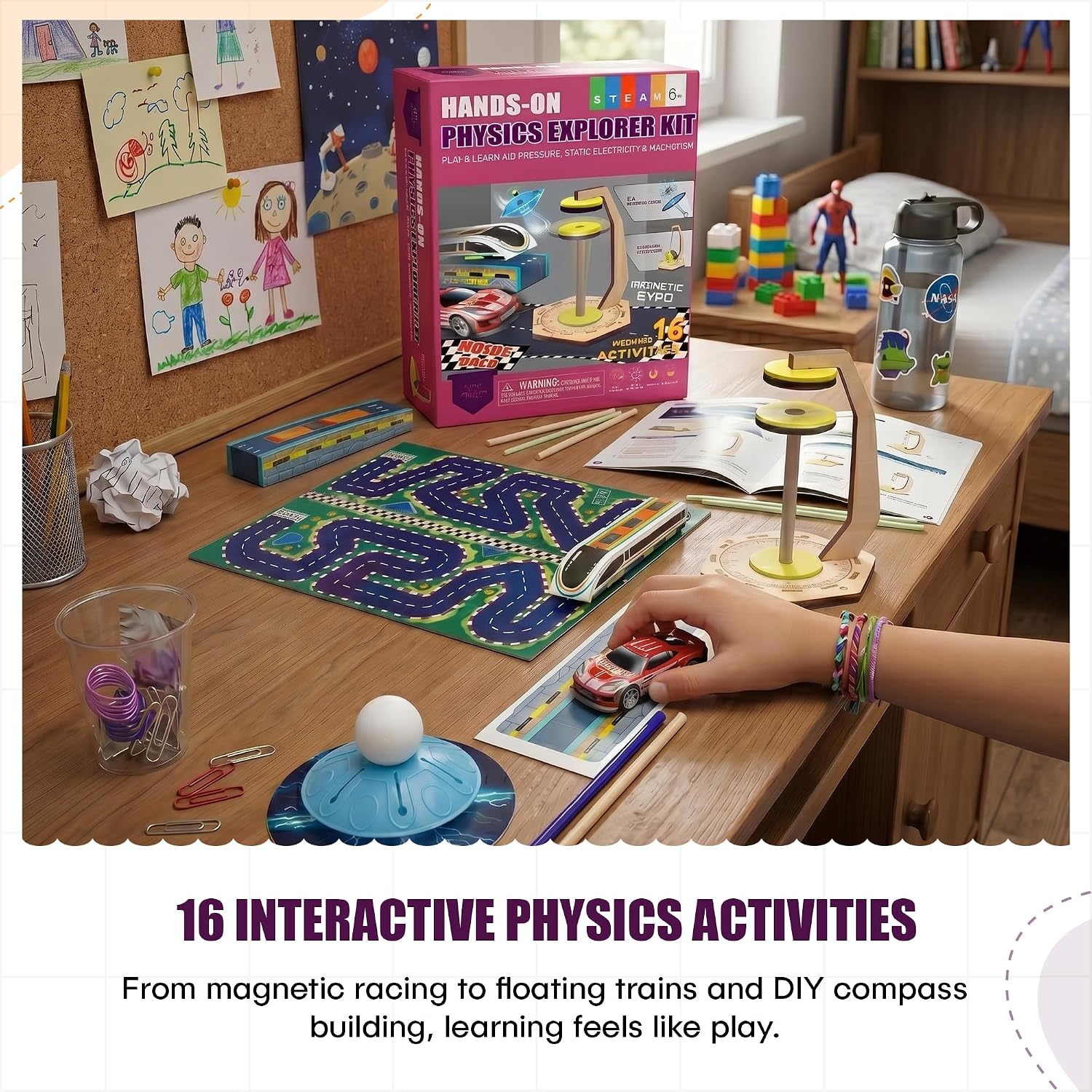 Physics Science Kit for Kids Ages 8-12 | STEM Educational Gift with 16 Experiments | Static Electricity, Magnetism &