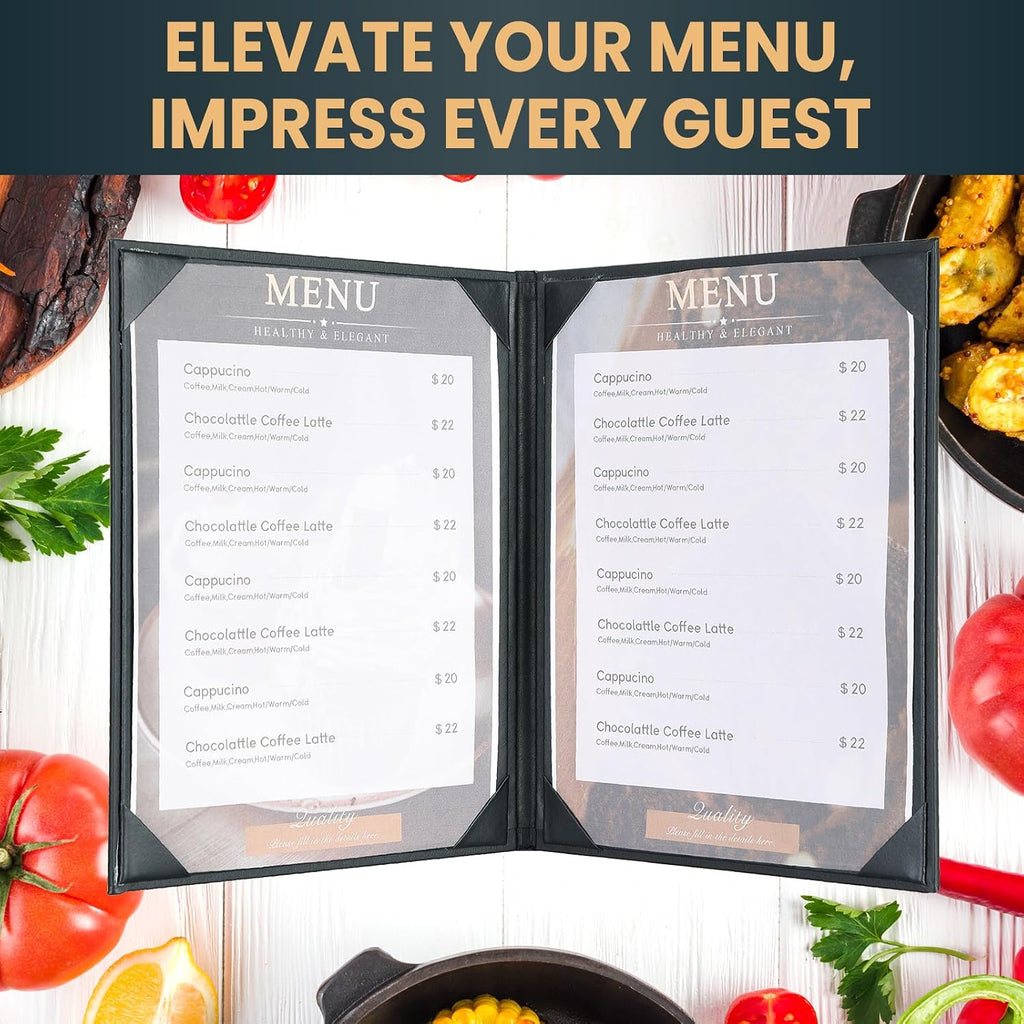 Menu Covers 8.5 x 11 Inch, 10 Pack, 2 View, Black PU Leather